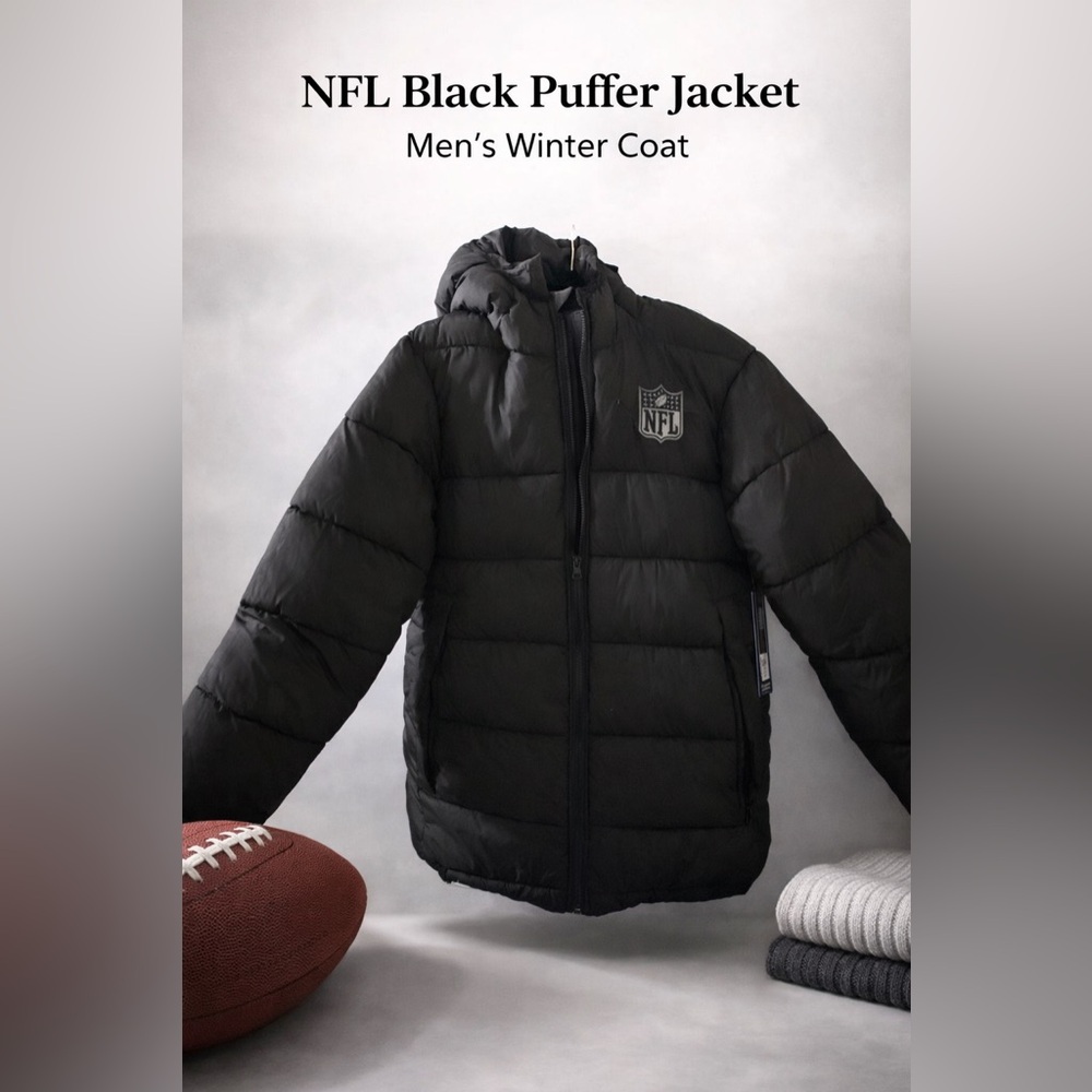 NFL Black Puffer Jacket – Men’s Small – Hooded Winter Coat